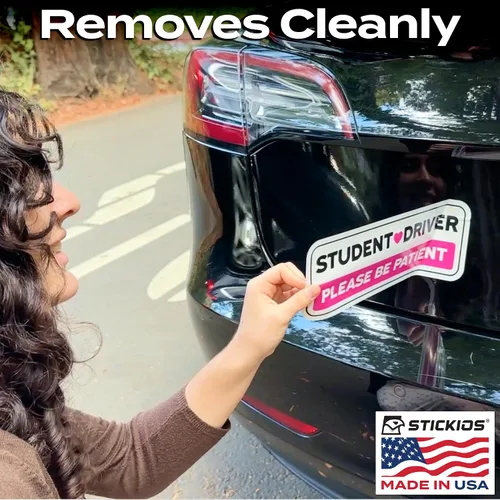 Miniatura 5 de Stickios Calcomanías de vinilo no magnéticas rosadas para estudiantes conductores, extraíbles para automóviles y ventanas, fabricadas en Estados