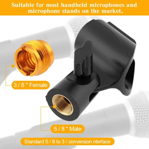 Miniatura 6 de Soporte universal de clip de micrófono de 3 piezas, soporte de micrófono ajustable para soporte con 2 adaptadores de tornillo macho de 5/8 pulgadas