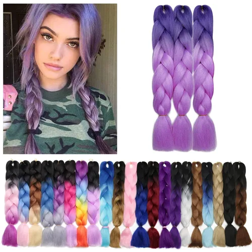 Miniatura 107 de Benehair Extensiones de cabello trenzado ombré de 24 pulgadas, 1 paquete de extensiones de cabello trenzado jumbo de alta temperatura, cabello