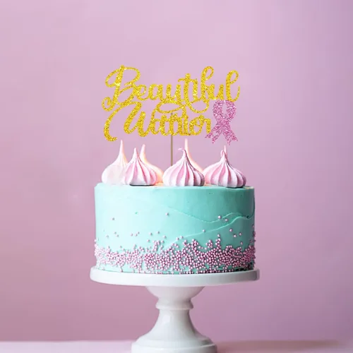 Miniatura 6 de Hermoso adorno para tartas de guerrero, decoración de pastel de conciencia sobre el cáncer de mama, letrero de cinta rosa para cáncer de mama