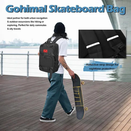 Miniatura 6 de GoHimal Mochila para monopatín, mochila deportiva, bolsa para laptop, diseño multideportivo para hombres y mujeres, Negro, Tamaño único, Moderno