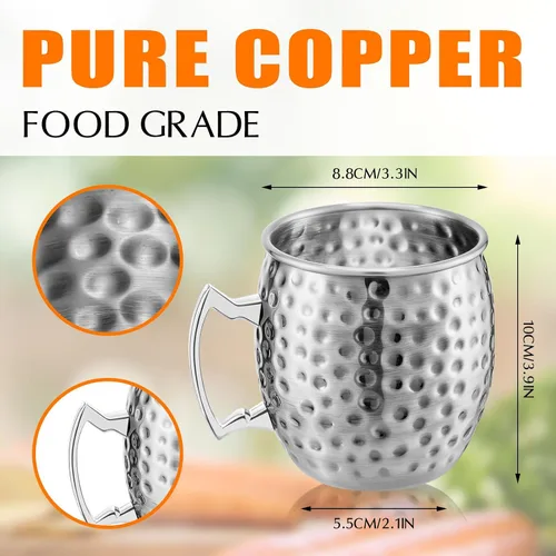 Miniatura 2 de Tessco 12 Piezas Tazas Moscow Mule de 16 oz Kit de Tazas de Cobre 304 Acero Inoxidable Chapado en Cobre Martillado Tazas Mule para Bebidas Frías
