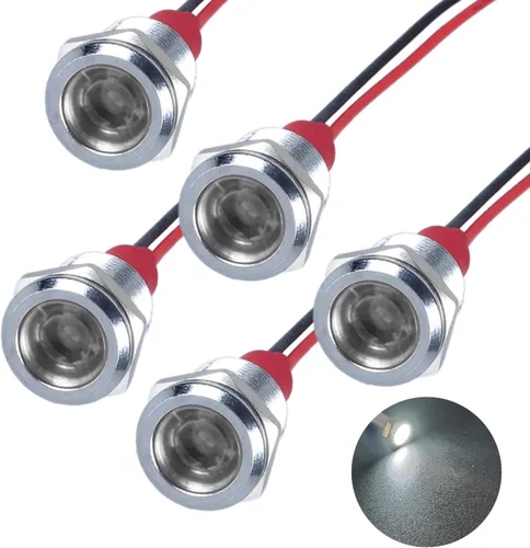 Miniatura 21 de 5Pcs 12V-24V Luz indicadora LED de ahorro de energía Montaje de orificio 8mm (1/3") 20mA Señal de lámpara de cabeza plana ancha impermeable piloto