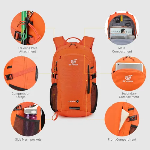 Miniatura 5 de SKYSPER Mochila pequeña para senderismo, 20 L, ligera, para viajes, mochila de senderismo de un día para mujeres y hombres Lantc20-naranja