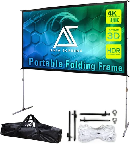 Akia AK-OS120H1 - Pantalla de proyector de 120 pulgadas con soporte y bolsa de transporte para uso en interiores y exteriores - Pantalla portátil de