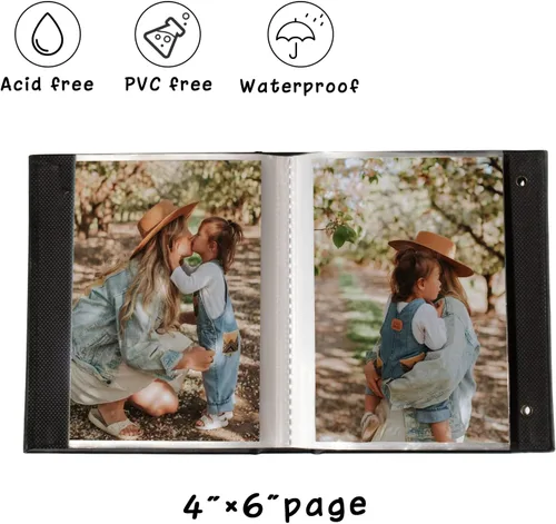 Miniatura 5 de Álbum de fotos pequeño de 4 x 6 pulgadas, paquete de 2 libros de fotos de cuero, cada mini álbum de 26 páginas tiene capacidad para 52 fotos, Rojo