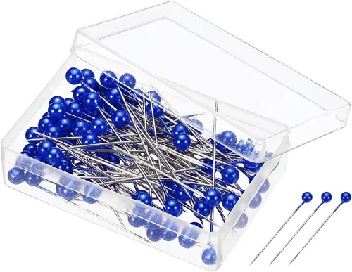 PATIKIL Alfileres de costura perlados, 1 juego de agujas de cabeza de bola de acero inoxidable para decoración de modista, color azul