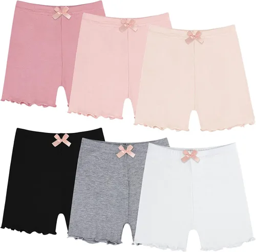 Ruisita Paquete de 6 pantalones cortos de modal para niñas, pantalones cortos de baile para niñas, pantalones cortos de bicicleta debajo del vestido