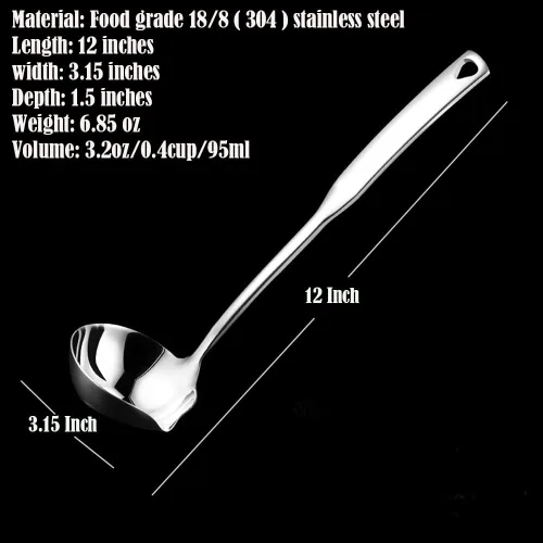 Miniatura 5 de Cucharón luminoso para sopa con boquilla de vertido, acero inoxidable 18/8 de alta calidad, cucharón de 12 pulgadas para servir, cocinar, enlatar
