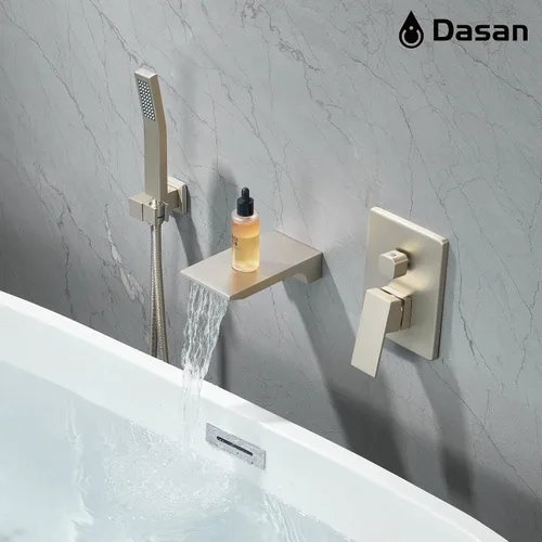 Miniatura 4 de DASAN SA-TF01WH-BN - Grifo de llenado de bañera en cascada con ducha de mano, moderno grifo de bañera de níquel cepillado con válvula de alto caudal