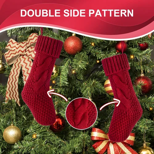 Miniatura 6 de Paquete de 4 calcetines navideños de punto, color burdeos, 14 pulgadas