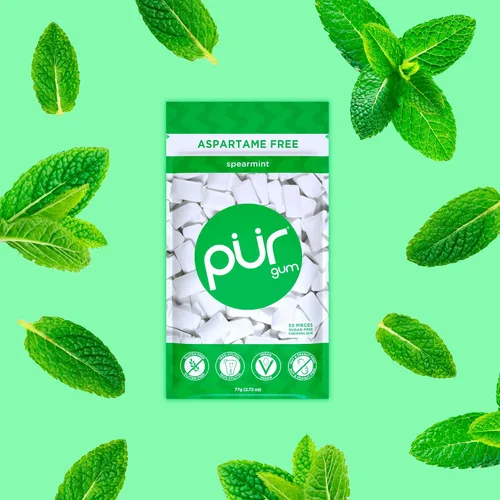 Miniatura 5 de PUR Gum Chicle sin Aspartame 100% Xilitol Chicle con sabor natural a menta verde, 55 piezas (Paquete de 1)