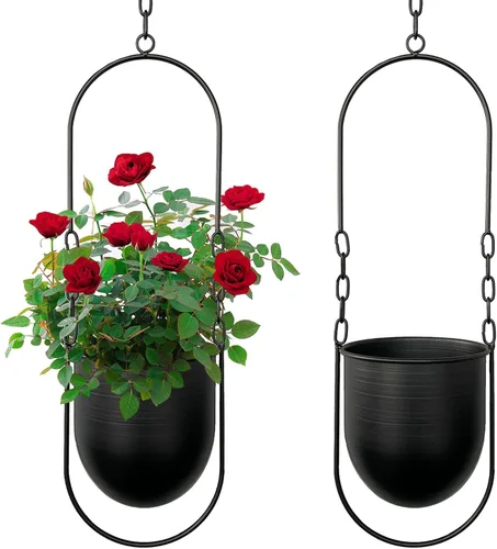 Miniatura 10 de Colgador de Plantas de Metal, Macetas Colgantes para Interiores, Macetas Colgantes para Flores (Negro)