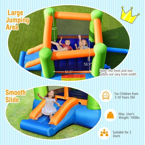 Miniatura 2 de Costzon Casa inflable de rebote para niños pequeños para fiestas en interiores y exteriores, diversión familiar con tobogán, tela Oxford, mini casa
