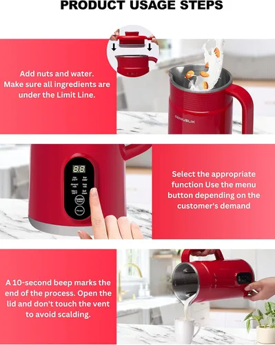 Miniatura 3 de Máquina para hacer leche de nuez para leche casera, a base de plantas con limpieza automática y control de temperatura, máquina de leche de soja