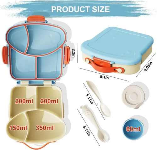 Miniatura 4 de Lonchera Bento para niños, con 4 compartimentos en forma de tostada, contenedor de 31 onzas con taza de salsa y utensilios (a partir de 3 años), a