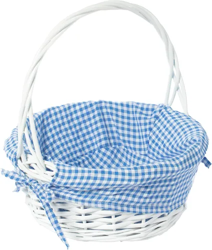 Miniatura 14 de WICKERWISE Cesta de regalo tradicional de sauce redondo blanco con forro a cuadros y asas resistentes, cesta de almacenamiento de aperitivos