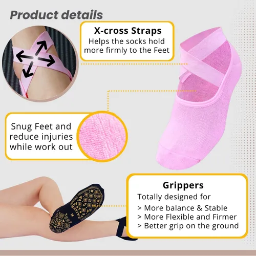 Miniatura 3 de RATIVE X-Cross Straps Anti Slip Non Skid Barre Yoga Pilates Hospital Socks with grips for Mens Womens