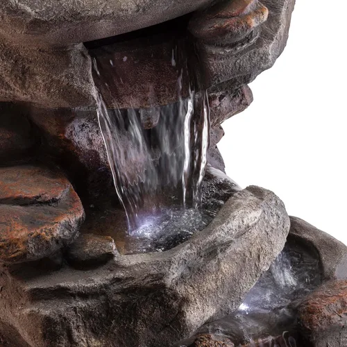 Miniatura 9 de Alpine Corporation Fuente de agua de piso de roca de 40 pulgadas con 4 niveles, cascada de agua y luces LED blancas, fuente de agua tranquila