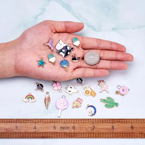Miniatura 5 de Craftdady Encantos colgantes esmaltados con dijes de alimentos, animales, flores, encantos bonitos, dijes de frutas de metal colorido, ornamento