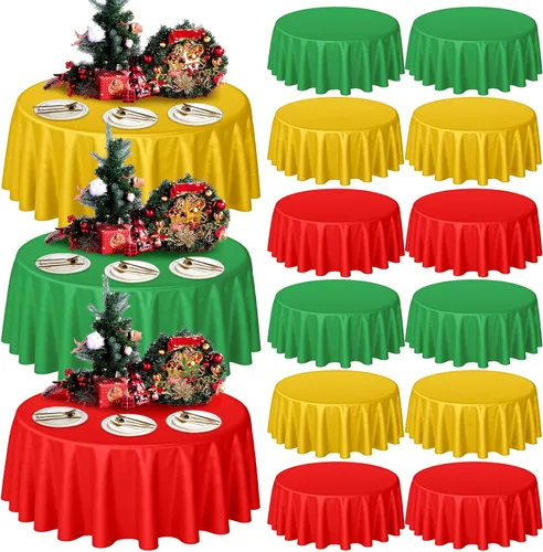 Preboun Mantel desechable redondo de Navidad de 84 pulgadas, colorido, rojo, verde, dorado, mantel impermeable para decoraciones africanas de