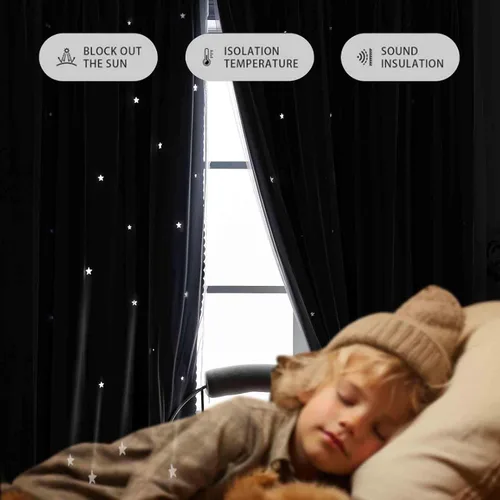 Miniatura 4 de Anytime - Cortinas románticas para niños, cortina de ventana con estrellas recortadas, cortinas opacas de doble capa para dormitorio de niñas, Azul
