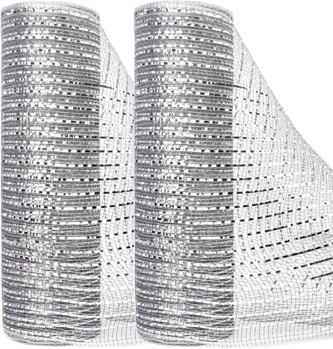 Miniatura 13 de Ribbli 2 rollos de cinta de malla roja, 10 pulgadas x 30 pies (10 yardas) cada rollo, rojo metálico con lámina ancha roja, uso para coronas