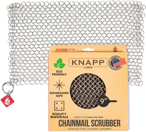 Knapp Made CM Scrubber 9"x6" Estropajo de Anillo Pequeño de Hierro Fundido - Limpiador de Hierro Fundido para Utensilios de Cocina Dura Anodizados,