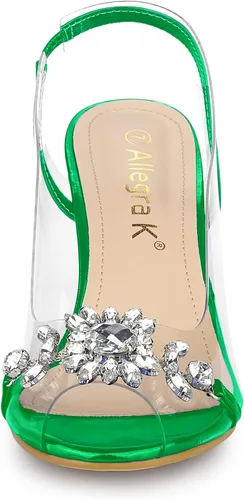 Miniatura 3 de Allegra K Sandalias de tacón con punta abierta y diamantes de imitación transparentes para mujer