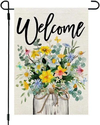 Miniatura 10 de CROWNED BEAUTY Bandera de jardín de primavera, tarro de hortensias de 12 x 18 pulgadas, doble cara, pequeño, floral, decoración de vacaciones