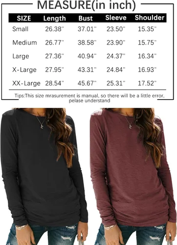 Miniatura 6 de AUTOMET Womens Long Sleeve Round Neck Shirts Basic Tee