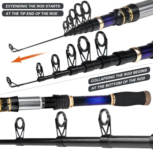 Miniatura 5 de Combo de caña de pescar y carrete, bastones de pesca telescópicos y carretes giratorios, caña de pescar de fibra de carbono con 2500 combos