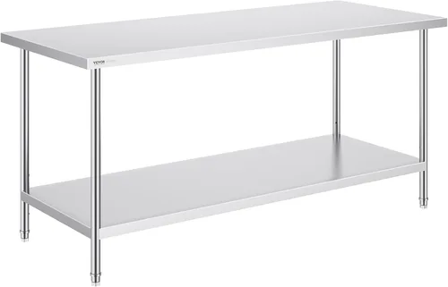 Miniatura 12 de VEVOR Mesa de preparación de acero inoxidable, 24 x 18 x 34 pulgadas, capacidad de carga de 640 libras, mesa de trabajo de metal resistente con 3
