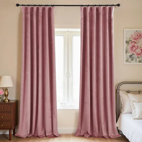 Miniatura 37 de Cortinas de terciopelo con trabilla trasera de 52 x 63 pulgadas de color naranja quemado de KOUFALL