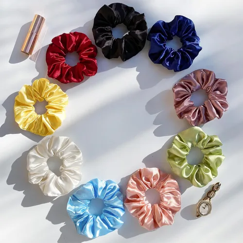 Miniatura 10 de Silvr Bear Paquete de 6 coleteros de satén de lujo, color negro, suaves, grandes para mujeres y niñas, bandas para el cabello grueso y rizado