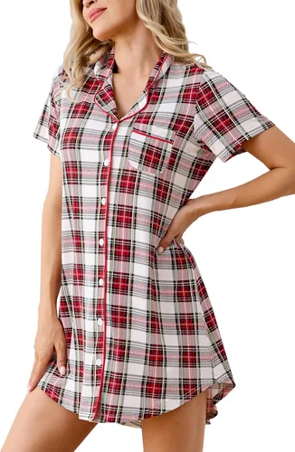 Miniatura 87 de Samring Camisón de pijama para mujer, manga corta/larga, con botones, camisón para dormir, camisón para novio, talla XXL