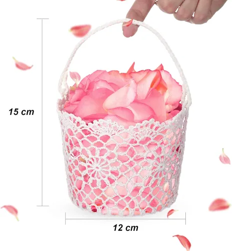 Miniatura 3 de WILLBOND 4 cestas blancas para niña de las flores con asa para ceremonia de boda, 5.9 x 4.72 x 4.33 pulgadas