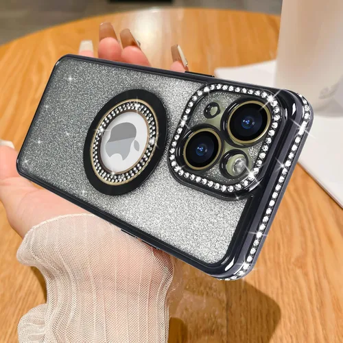 Miniatura 8 de Losin Funda magnética compatible con iPhone 15 Pro Max con purpurina compatible con MagSafe Funda de lujo con diamantes de imitación con logotipo