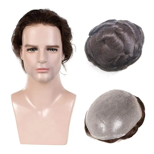 Miniatura 15 de Amiable toupee para hombres 0.001 in ultra suave piel fina para hombre, pieza de cabello humano real para hombres, sistema de reemplazo de cabello