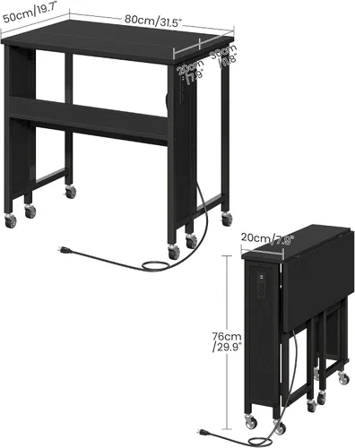 Miniatura 2 de CHOEZON Escritorio plegable moderno para computadora de 31.5 pulgadas con tomas de corriente, ruedas, almacenamiento, perfecto para espacios Negro