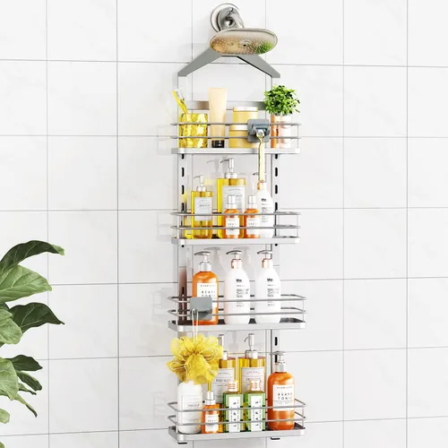 Miniatura 13 de ODesign Organizador de ducha de 2 niveles de altura ajustable, organizador de almacenamiento de estantes de baño, cesta de color negro