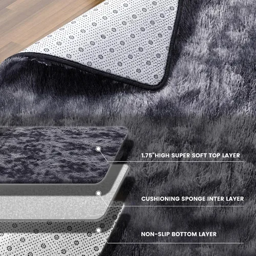 Miniatura 4 de Alfombras de área de pelo largo para sala de estar de 5 x 7 pies, alfombra rectangular antideslizante mejorada y acogedora, alfombra para piso Gris