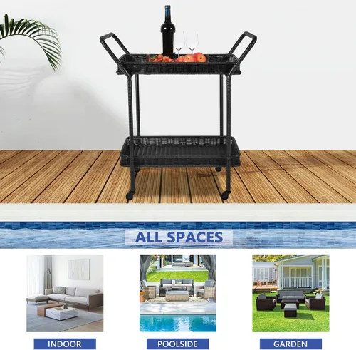 Miniatura 2 de Jeco Carrito de mimbre para patio en negro