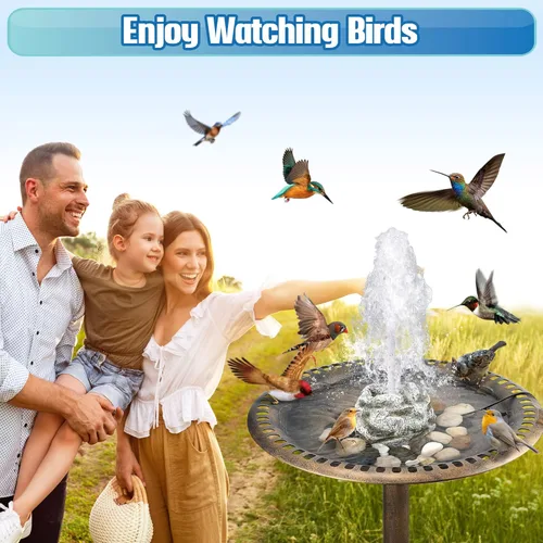 Miniatura 6 de Fuente de baño para pájaros, fuentes de agua de baño de pájaros con bomba de agua de 7 W, fuente de agua de granito de resina de musgo gris, cascada