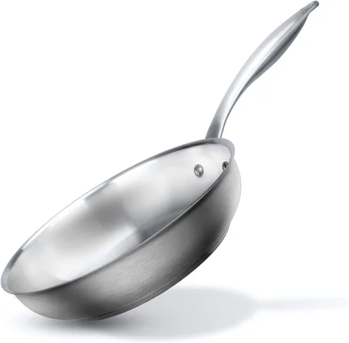 Duxtop Sartén de acero inoxidable de tres capas con mango que se mantiene fresco, sartén profesional de 8 pulgadas con parte inferior magnética de