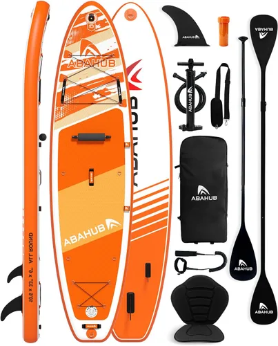 Miniatura 13 de Abahub SUP inflable, ancho 10 pies 6 pulgadas x 31 pulgadas/34 pulgadas iSUP, tabla de remo de pie con remo de kayak de SUP ajustable, para yoga