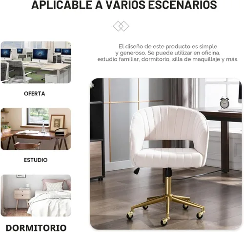 Miniatura 8 de Nrizc Silla de escritorio de oficina de terciopelo, sillas de escritorio tapizadas para oficina en casa con ruedas giratorias ajustables, silla