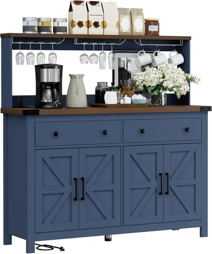 Miniatura 13 de VVFLU 55" Modern Farmhouse Buffet Cabinet with Storage, Coffee Bar Cabinet with 2 Drawers and 4 Barn Doors, Sideboard Storage Cabinet for Kitchen