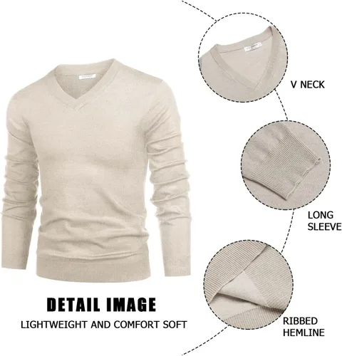Miniatura 5 de COOFANDY Suéter de vestir con cuello en V para hombre, manga larga, ajustado, suéter de moda