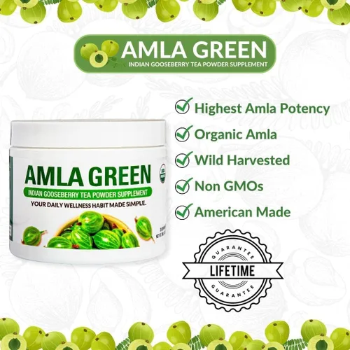 Miniatura 6 de Amla Green Suplemento en polvo de superalimento de té, 20 veces Amla concentrado, mezcla antioxidante de verduras diarias con té Oolong orgánico